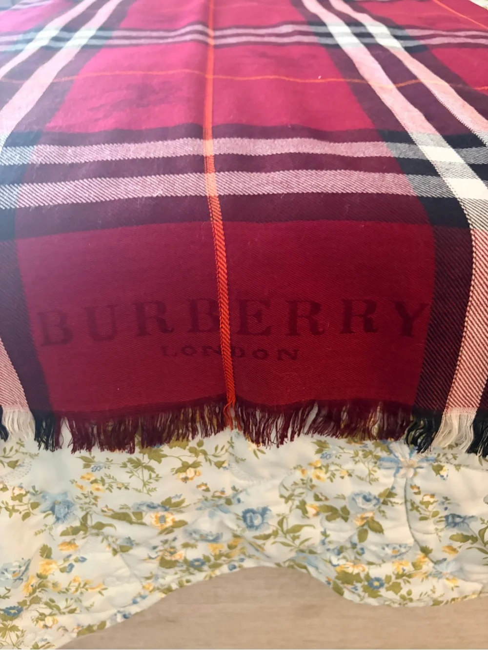 Burberry Burgundy and Black Check Shawl
